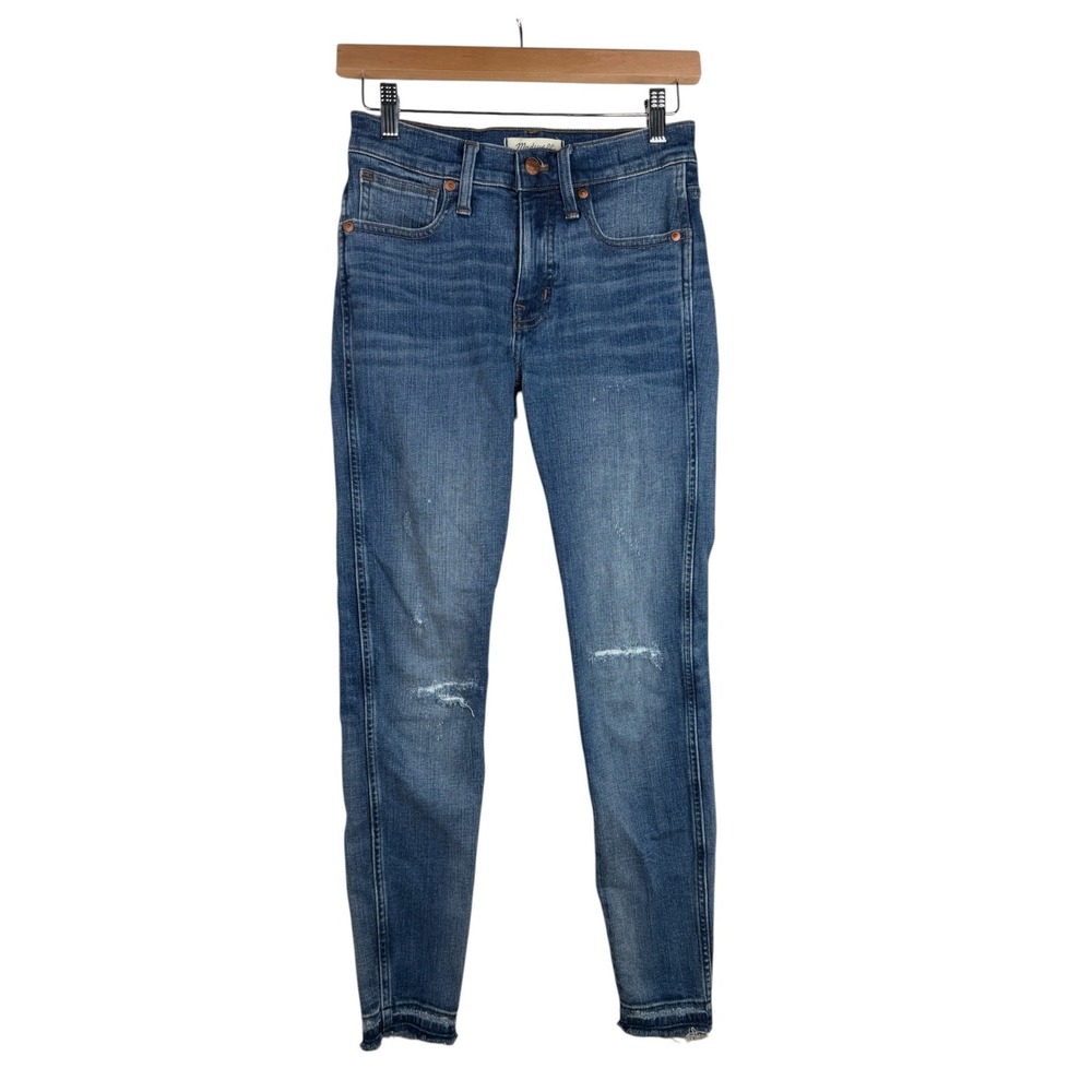 Madewell Womens 9" High Rise Skinny Jeans Distressed Blue Denim Size 25